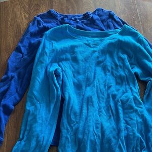 2 long sleeve Arizona shirts with thumb holes, one dark blue and one light blue